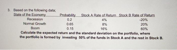  Calculate the expected return and the standard deviation on the portfolio,