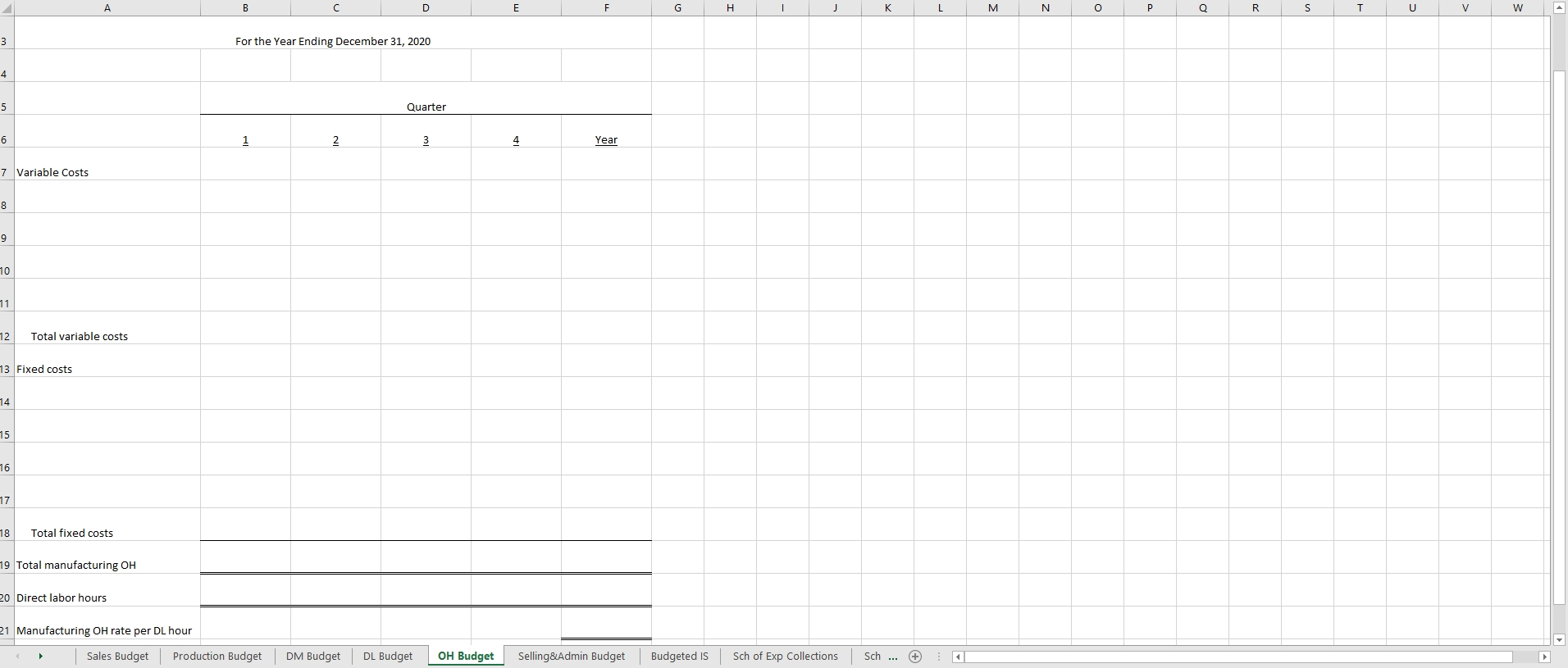 an ending inventory of 20% of next quarter's budgeted sales volume. Direct