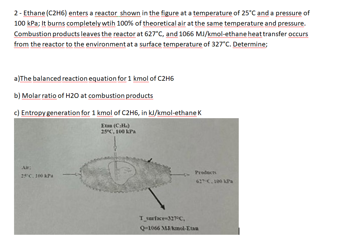 2- Ethane (C2H6) enters a reactor shown in the figure at