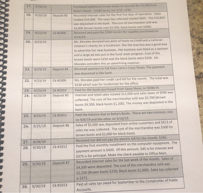 following events. Skip a line between each entry and number the entries