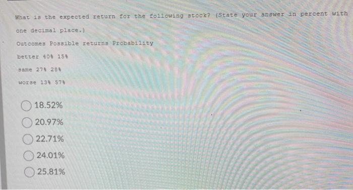  What is the expected return for the following stock? (State your