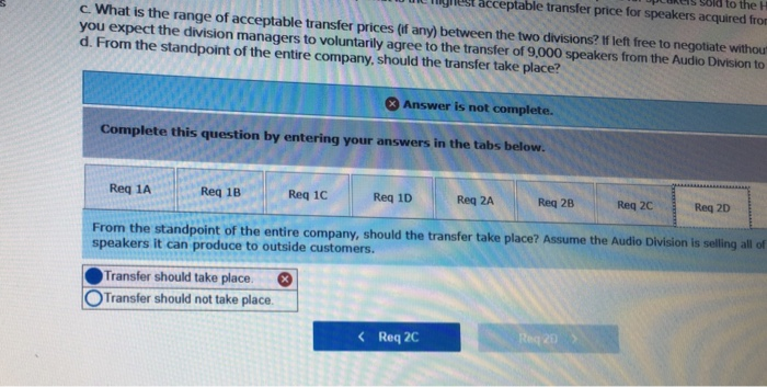 price for speakers sold to the Hi-Fi Division? b. From the standpoint