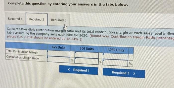 Inc., produces one model of mountain bike. Partial information for the company