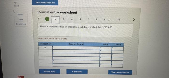  7.5 points eBook Print References Mc View transaction list Journal entry