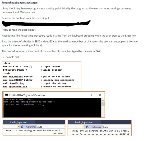 Assembly language X86 processors Using the String Reverse program as a
