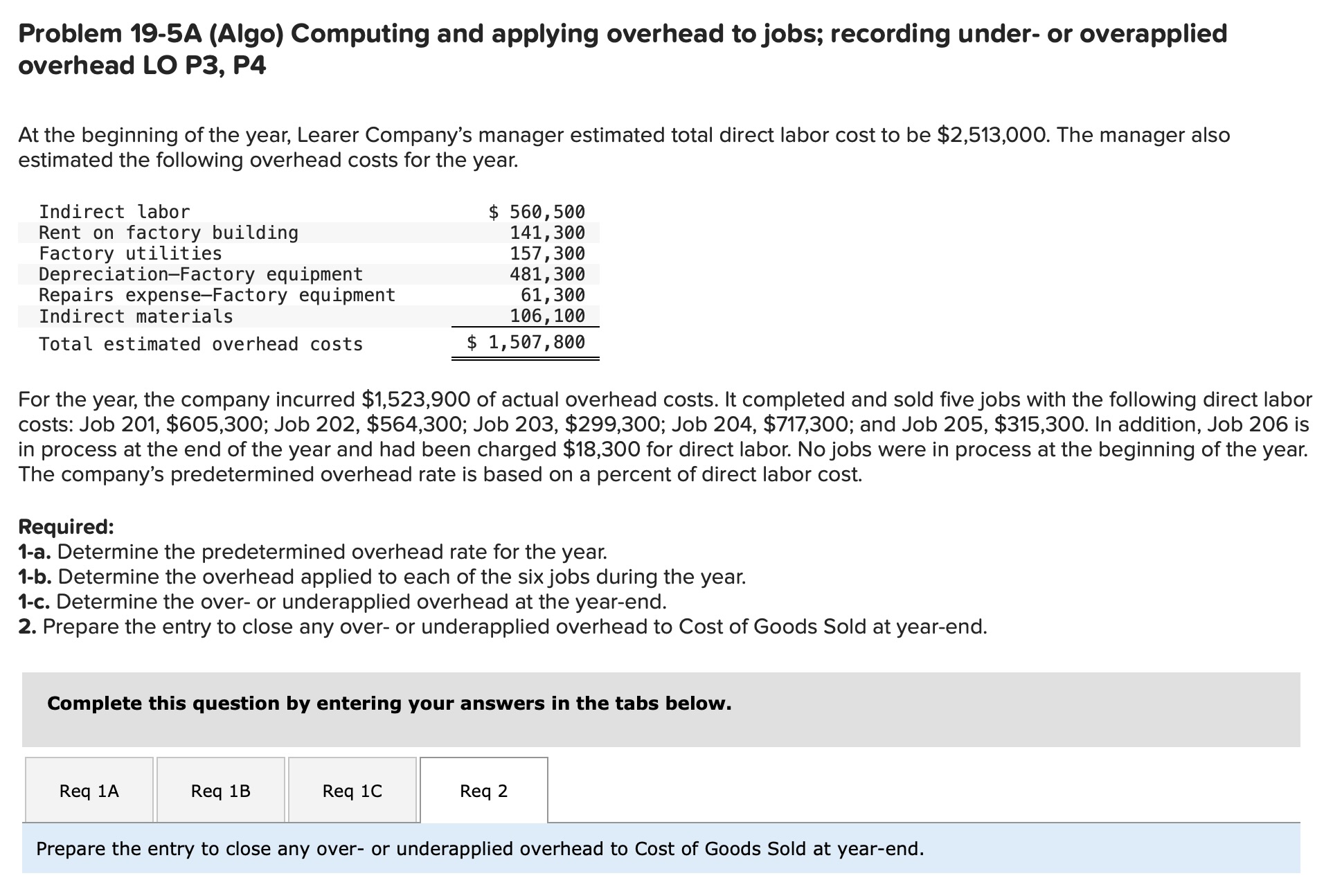 PLEASE SOLVE, THANK YOU! Problem 19-5A (Algo) Computing and applying overhead