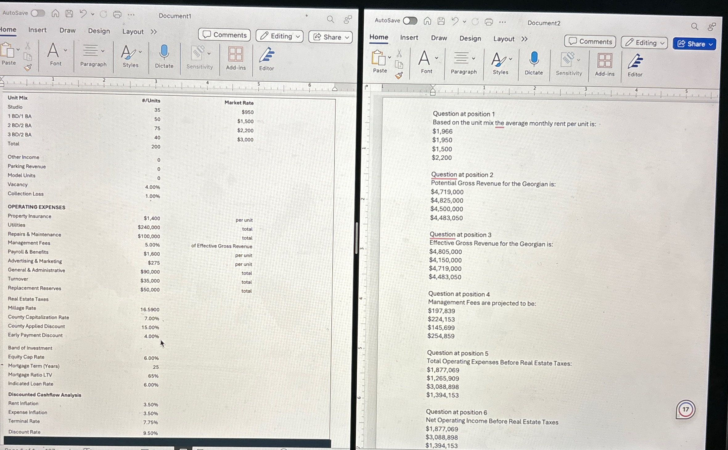  Question at position 1 Based on the unit mix the average