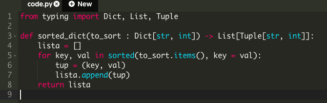 of key-value pairs sorted by value. For example, if the input is: