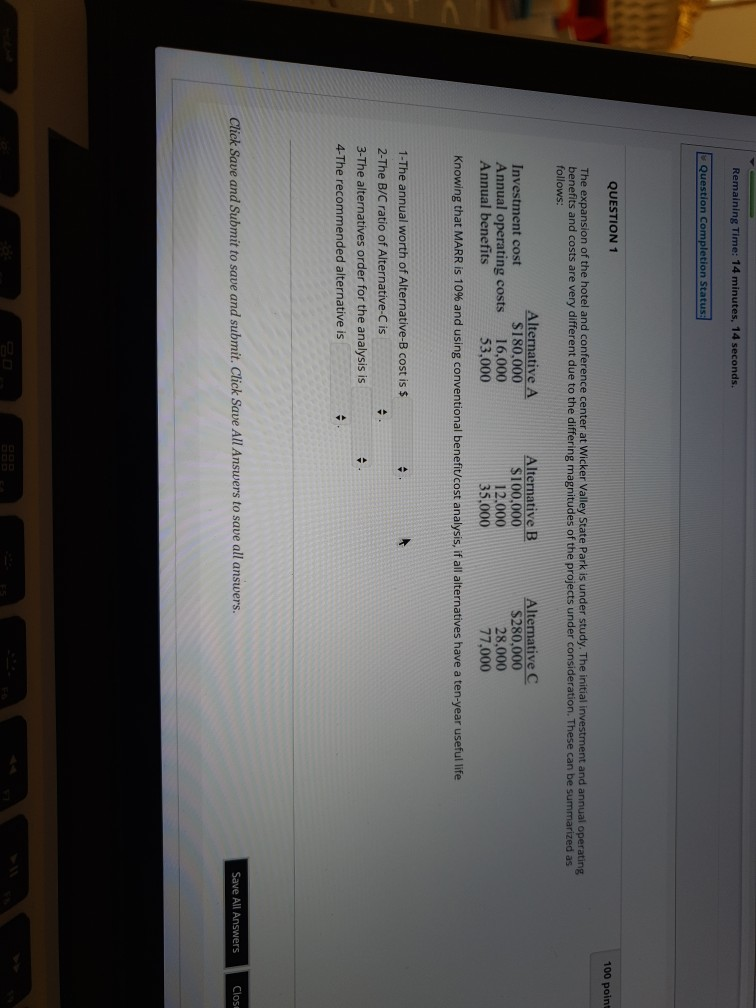 Remaining Time: 14 minutes, 14 seconds. Question Completion Status: QUESTION 1
