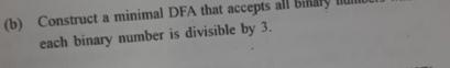  (b) Construct a minimal DFA that accepts all binary each binary
