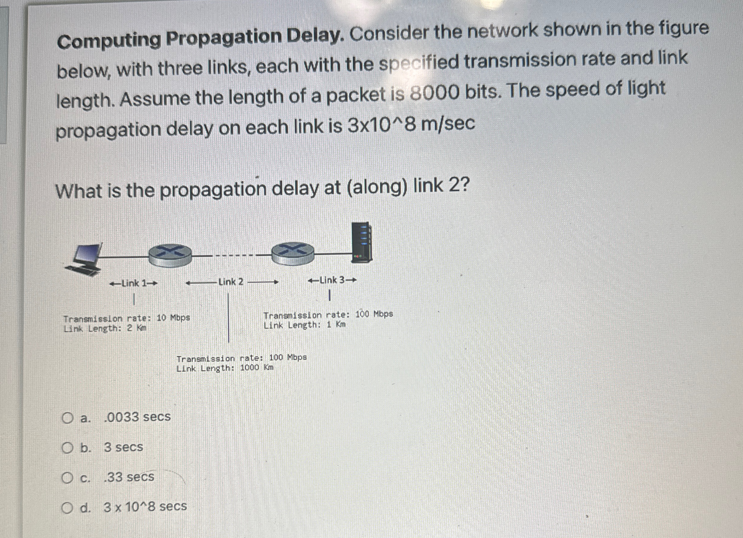  Computing Propagation Delay. Consider the network shown in the figure below,