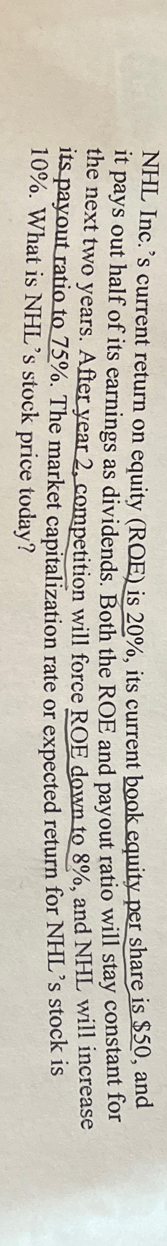  NHL Inc.'s current return on equity (ROE) is 20%, its current