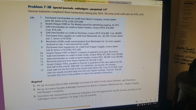  please help me Problem 7-3B Special journals, subledgers-perpetual LO* Duncan Industries