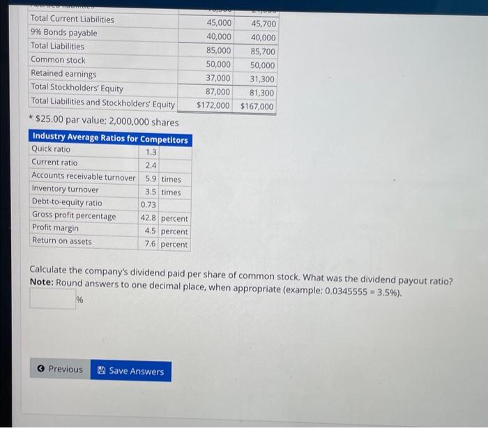 Instruments: * $25.00 par value; 2,000,000 shares Calculate the company's dividend paid