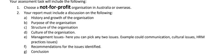  Your assessment task will include the following: 1. Choose a not-for-profit