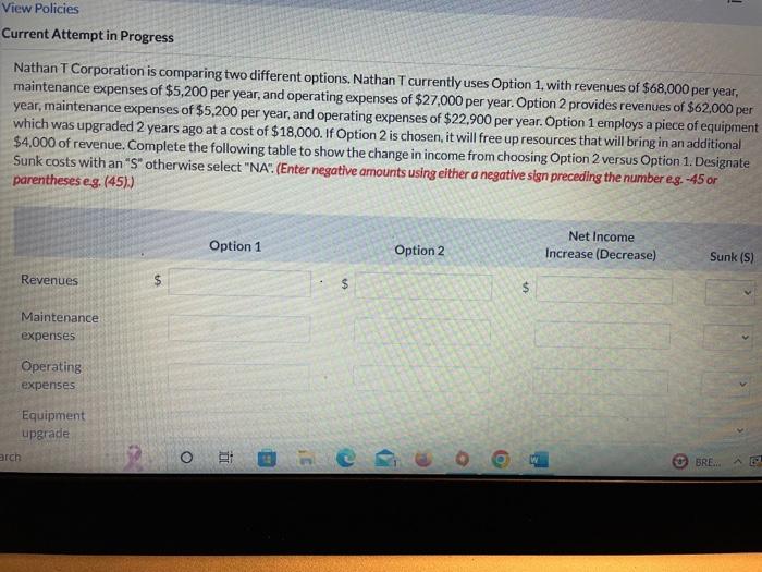  Current Attempt in Progress Nathan T Corporation is comparing two different