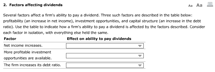 options for all boxes are either: a. increases the ability to pay