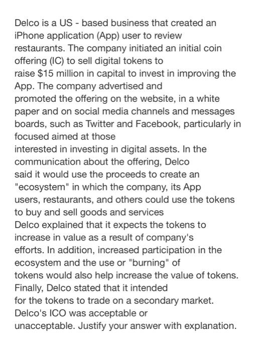  Delco is a US-based business that created an iPhone application (App)