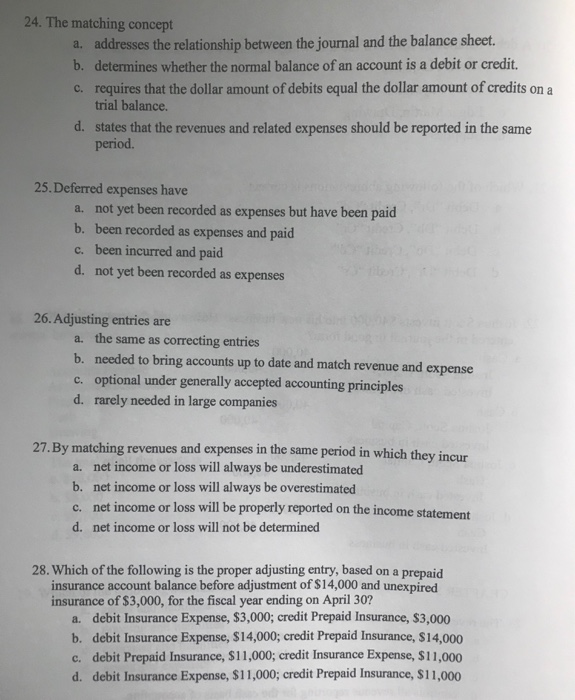  24. The matching concept a. addresses the relationship between the journal