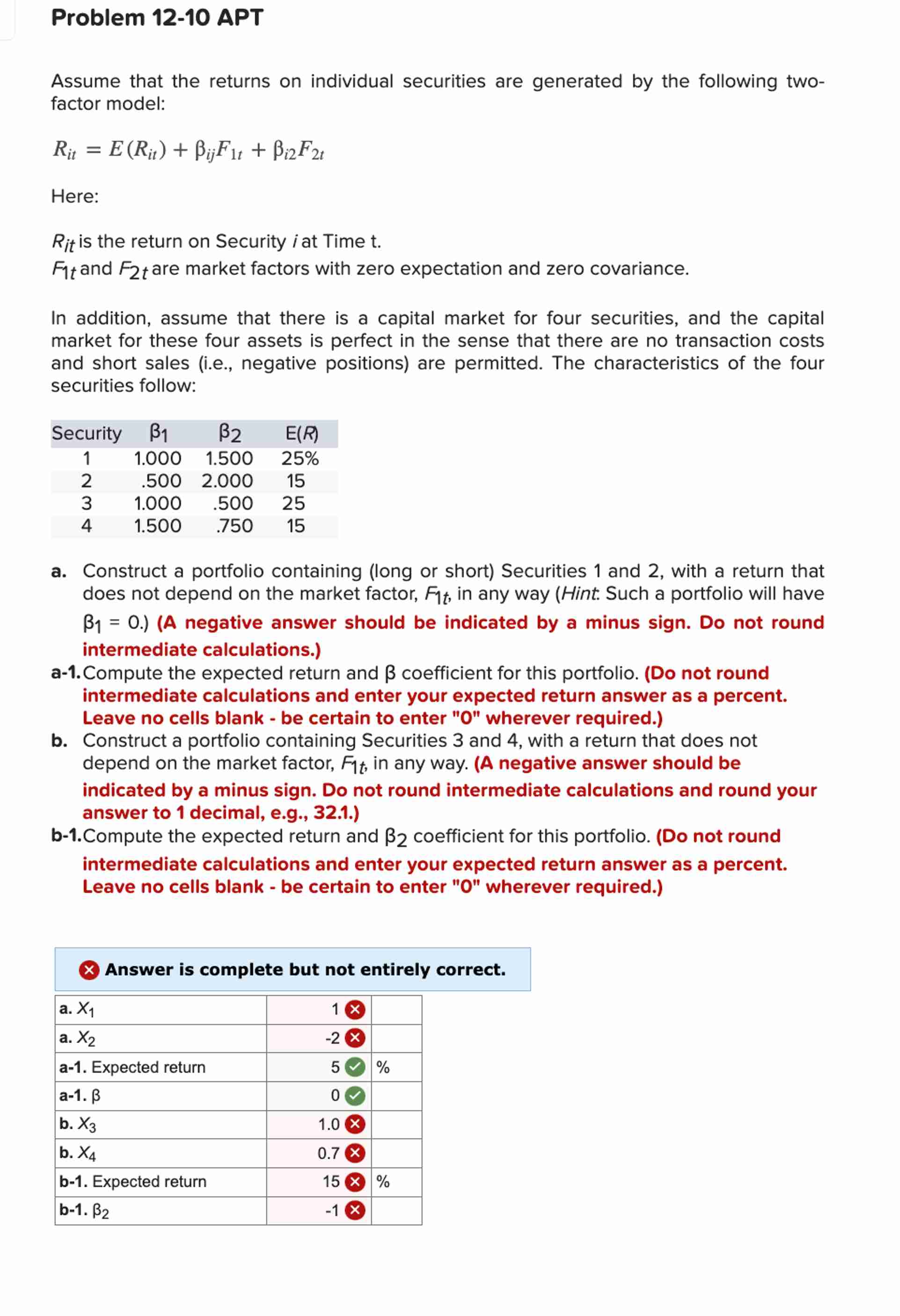  Problem 12-10 APT Assume that the returns on individual securities are