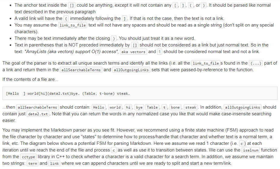 typedef enum { NORMALTEXT, LINKTEXT, ISLINK, LINKURL } PARSE_STATE_T; void MDParser::parse(std::string filename,