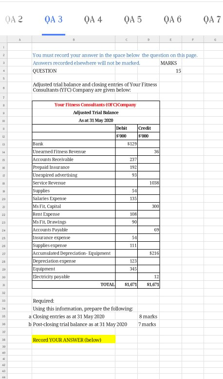  Answers in excel ?! QA2 QA 3 QA 4 QA 5