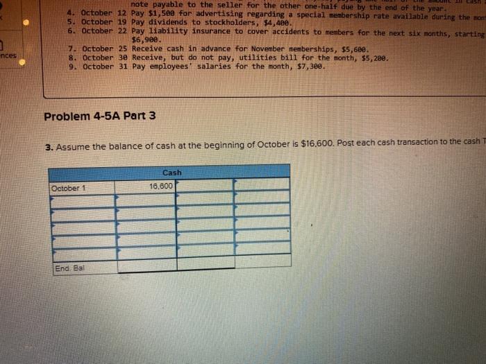 in Philadelphia. The following transactions occur for the month of October 1