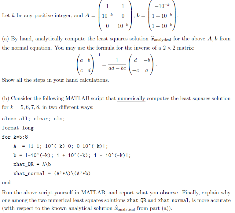 Least Square - I need help with only part (b) . I