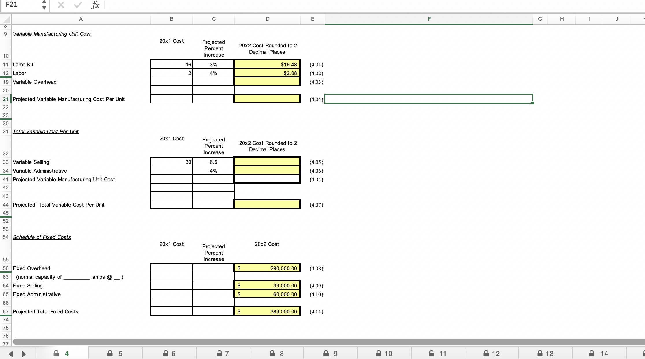 Cost Determinations Unit Cost Calculations The projected cost of a lamp is