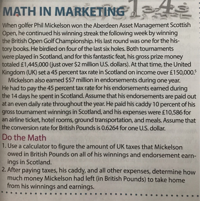  MATH IN MARKETING! '(? : When golfer Phil Mickelson won the
