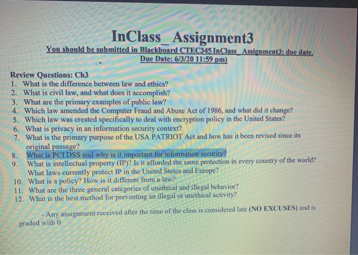  InClass_ Assignment3 You should be submitted in Blackboard CTEC345 InClass Assignment3: