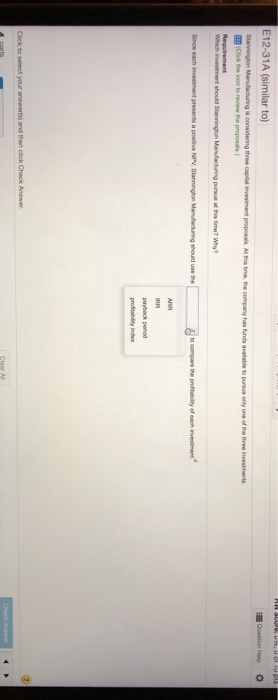  W . U is E12-31A (similar to) I Question Help Starvington