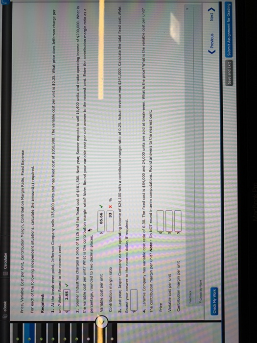  2.95 Contribution margin ratio Previous