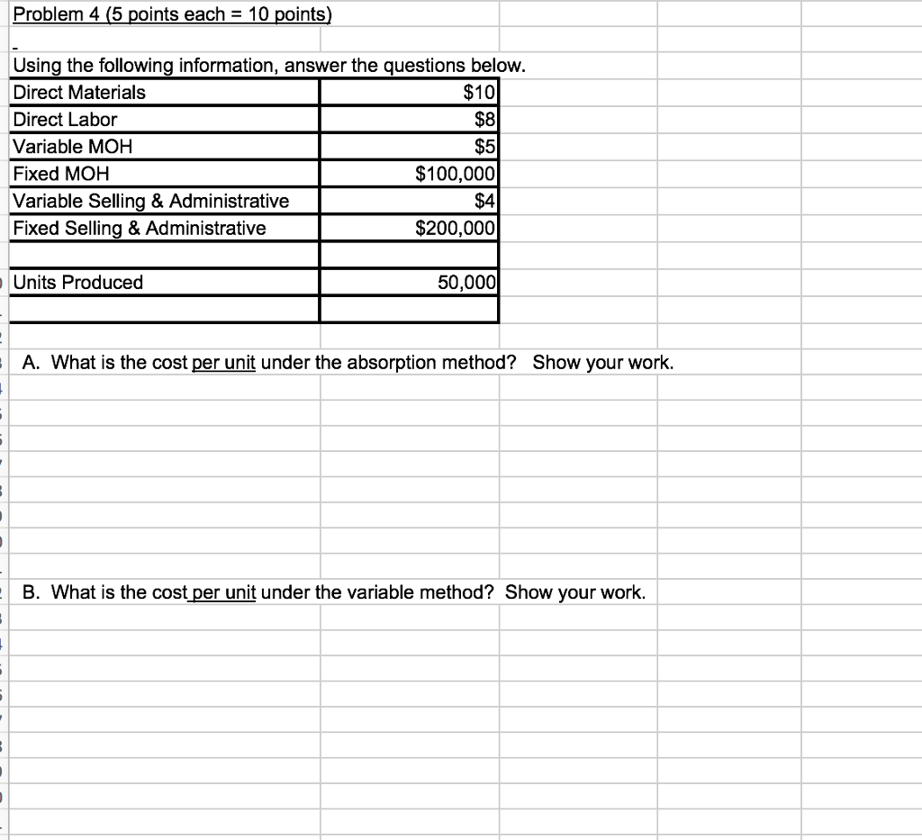  Problem 4 (5 points each = 10 points) Using the following