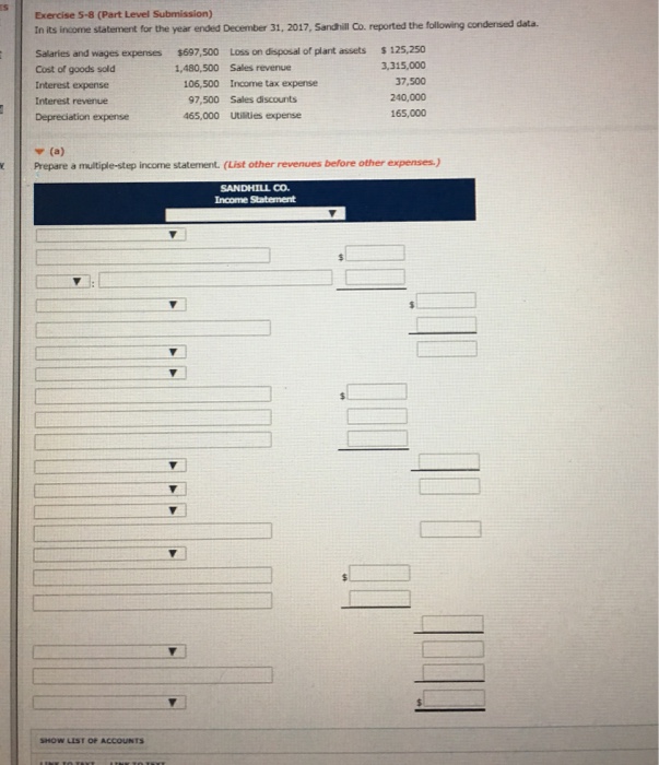  Exercise 5-8 (Part Level Submission) in its income statement for the