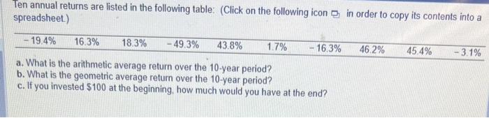  a. What is the arithmetic average return over the 10-year period?