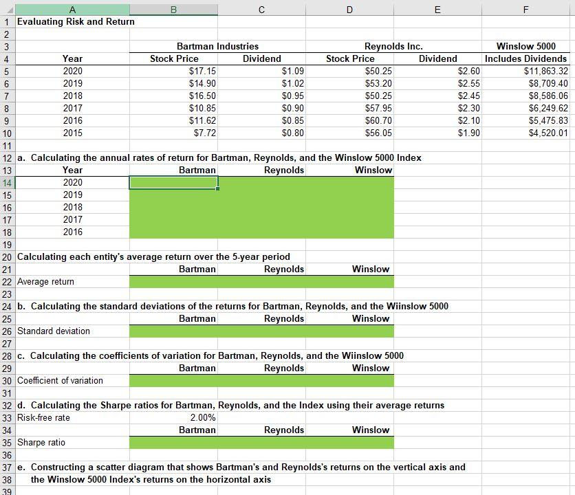  B C D E F 1 Evaluating Risk and Return Winslow