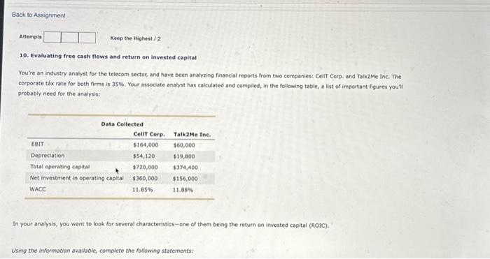  Aftempts Keep the Highest / 2 10. Evaluating free cash flows