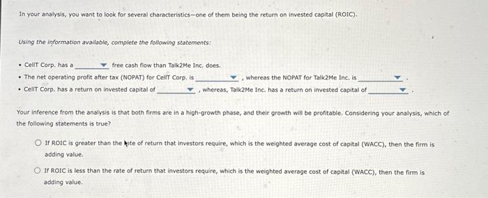 and return on invested capital You're an industry analyst for the telecom