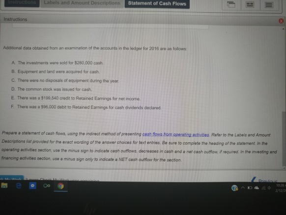 of Cash Flows Instructions The comparative balance sheet of Cromme Inc, for