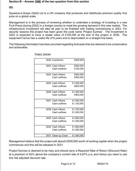  Section B - Answer ONE of the two question from this