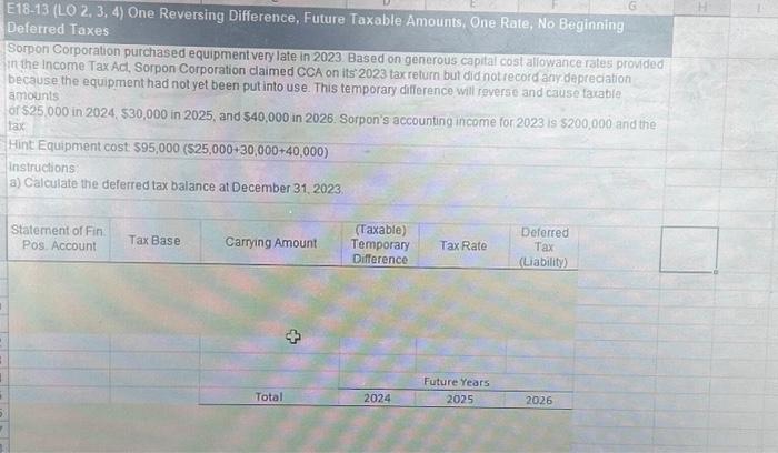  E16-13 (LO 2, 3, 4) One Reversing Difference, Future Taxable Amounts,