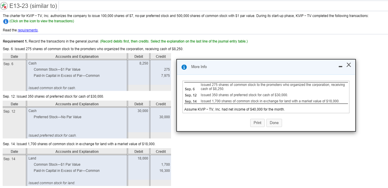 Need help with requirement 2. Please show work. Thank you %E13-23 (similar