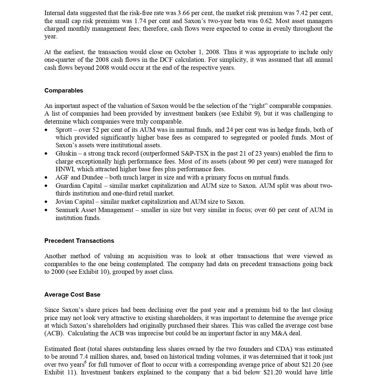 Exhibit 10 ASSET MANAGER M\&A ACTIVITY IN CANADA SINCE 2000 Saxon Financial