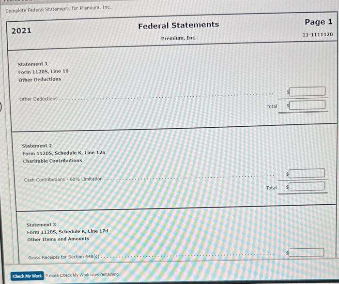 comparative balance sheet appears below. Premium's accounting firm provides the following additional