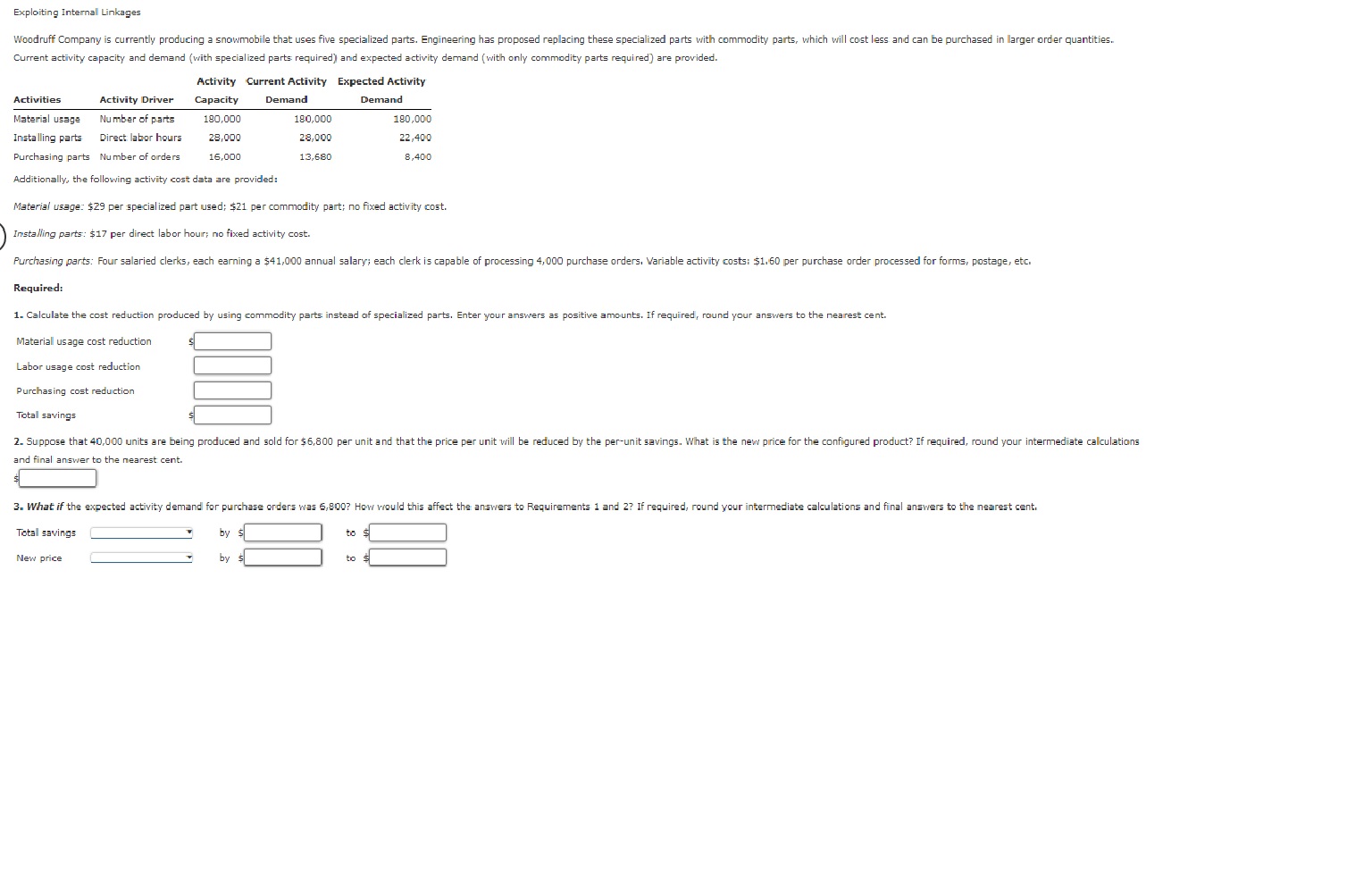Chap 11, Please help Exploiting Internall Linkages Current activity capacity and demand