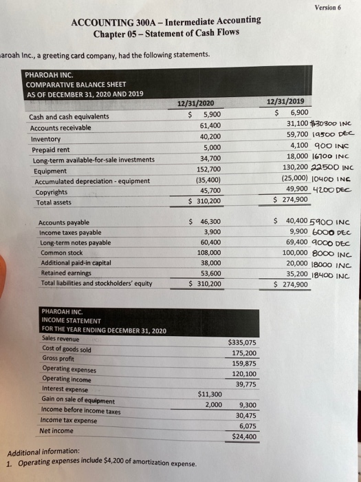  Version 6 ACCOUNTING 300A - Intermediate Accounting Chapter 05 - Statement
