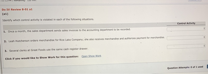  Do It! Review 8-01 a1 (a1) Identify which control activity is