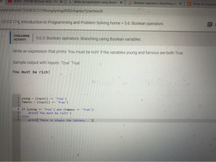  this is with the python program Boolean operators:Branching u C Write