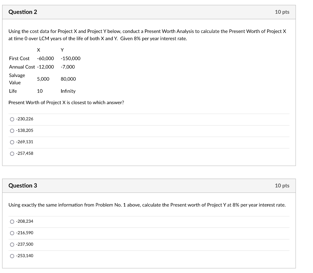 Please help with both questions Question 2 10 pts Using the cost